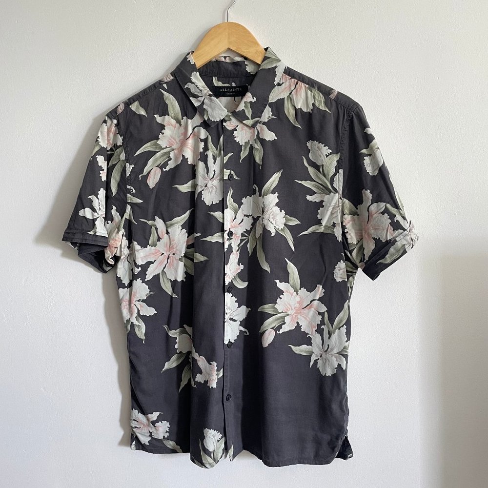 AllSaints shortsleeve floral shirt, with hint of stretch, size medium
